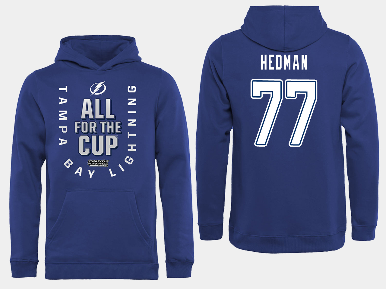 NHL Men adidas Tampa Bay Lightning #77 Hedman blue All for the Cup Hoodie